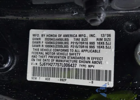 2007 Honda Element Ex from USA, damaged, VIN 5J6YH27757L006437